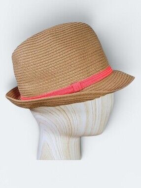 Target Brown Fedora with Bright Pink Band Woven Summer Sun Hat Women's One Size